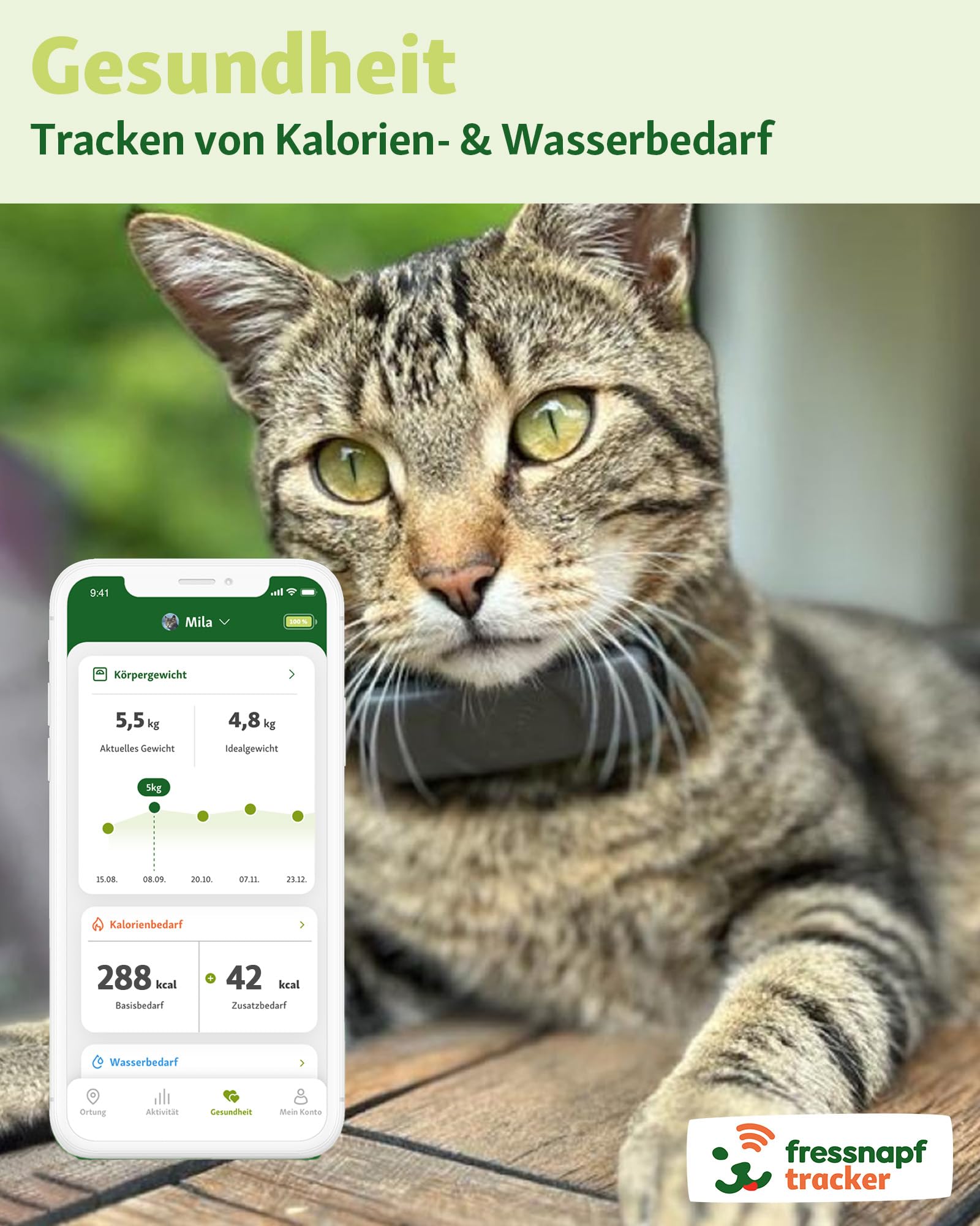 Fressnapf GPS Tracker per gatti | 2a generazione | senza ABO | localizzazione senza limiti di distanza | monitoraggio delle attività | funzione salute | design adatto ai gatti