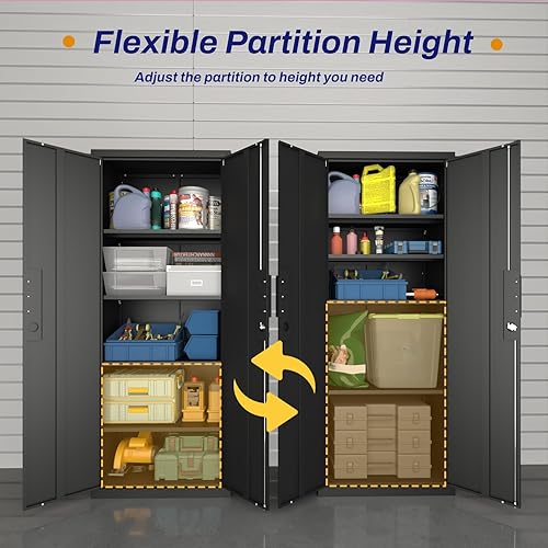 Vista 4 de LUCYPAL Armario de almacenamiento de metal con puertas de bloqueo, gabinete de metal de 72 pulgadas de alto con 4 estantes ajustables, armario alto