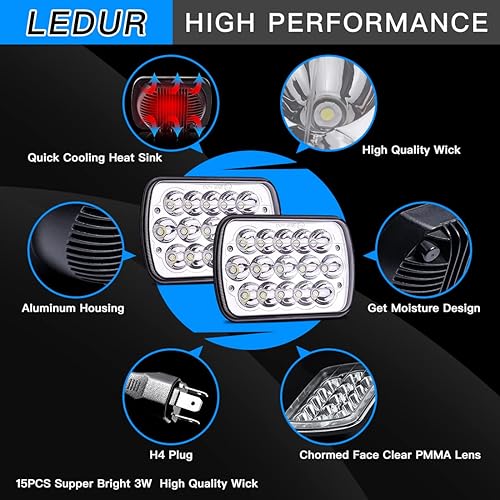 Miniatura 4 de Faros delanteros LED de 4 x 6 pulgadas, bombillas rectangulares de 4 x 6 pulgadas, 4 unidades, 45 W, haz de sello HiLo, universal para H4651 H4642