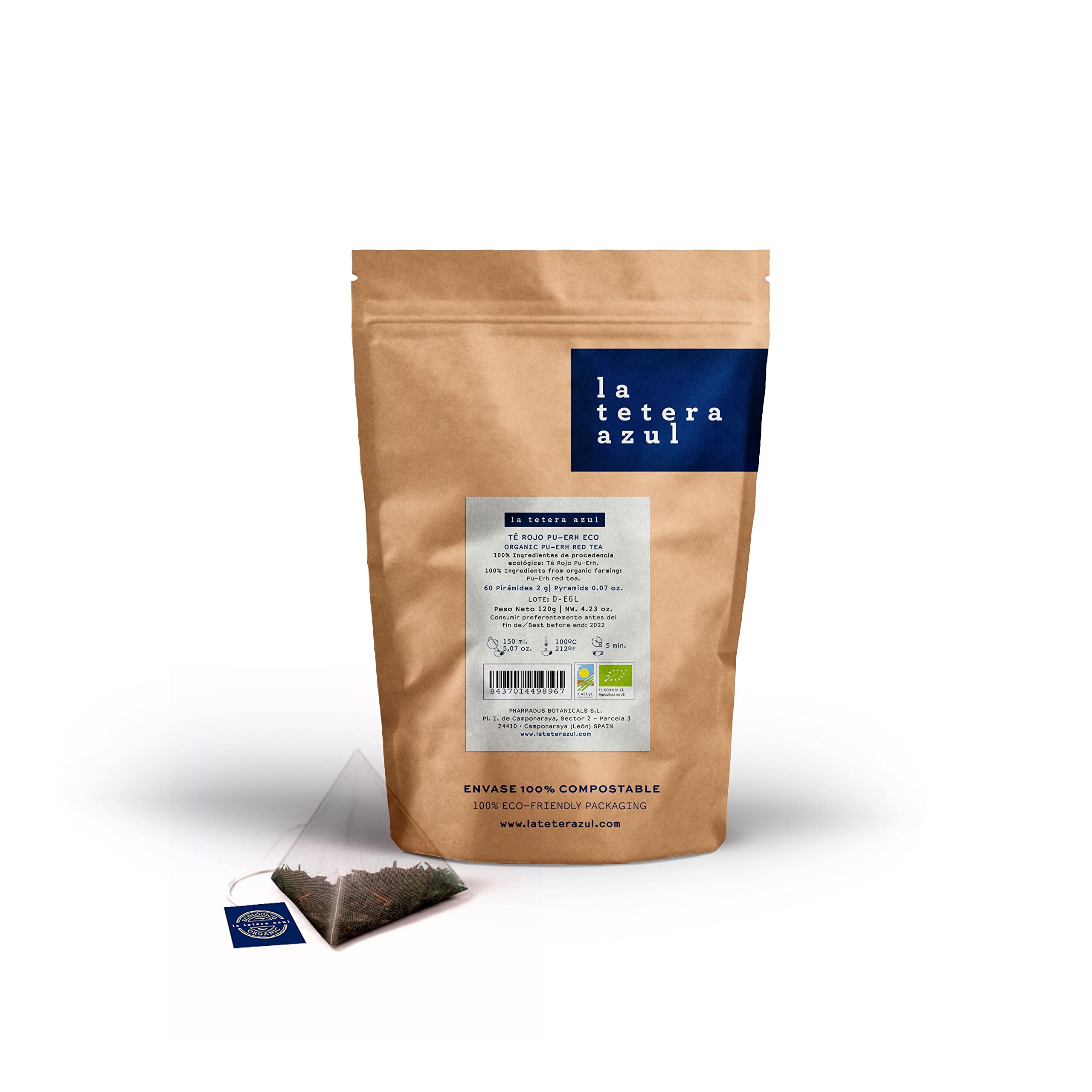 LA TETERA AZUL Premium czerwona herbata Pu Erh z hibiskusem, truskawką, kiwi i jabłkiem. 60 piramid. Odbieranie infuzji. Doniczka z 60 piramidami.