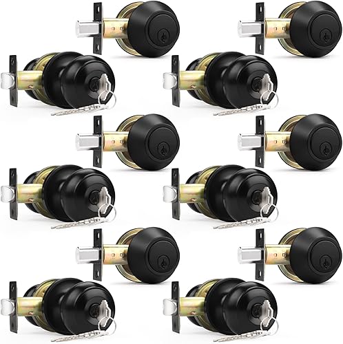 Miniatura 27 de Probrico Juego de pomo redondo para puerta de entrada y cerrojo de cilindro único, bronce aceitado, paquete de 1