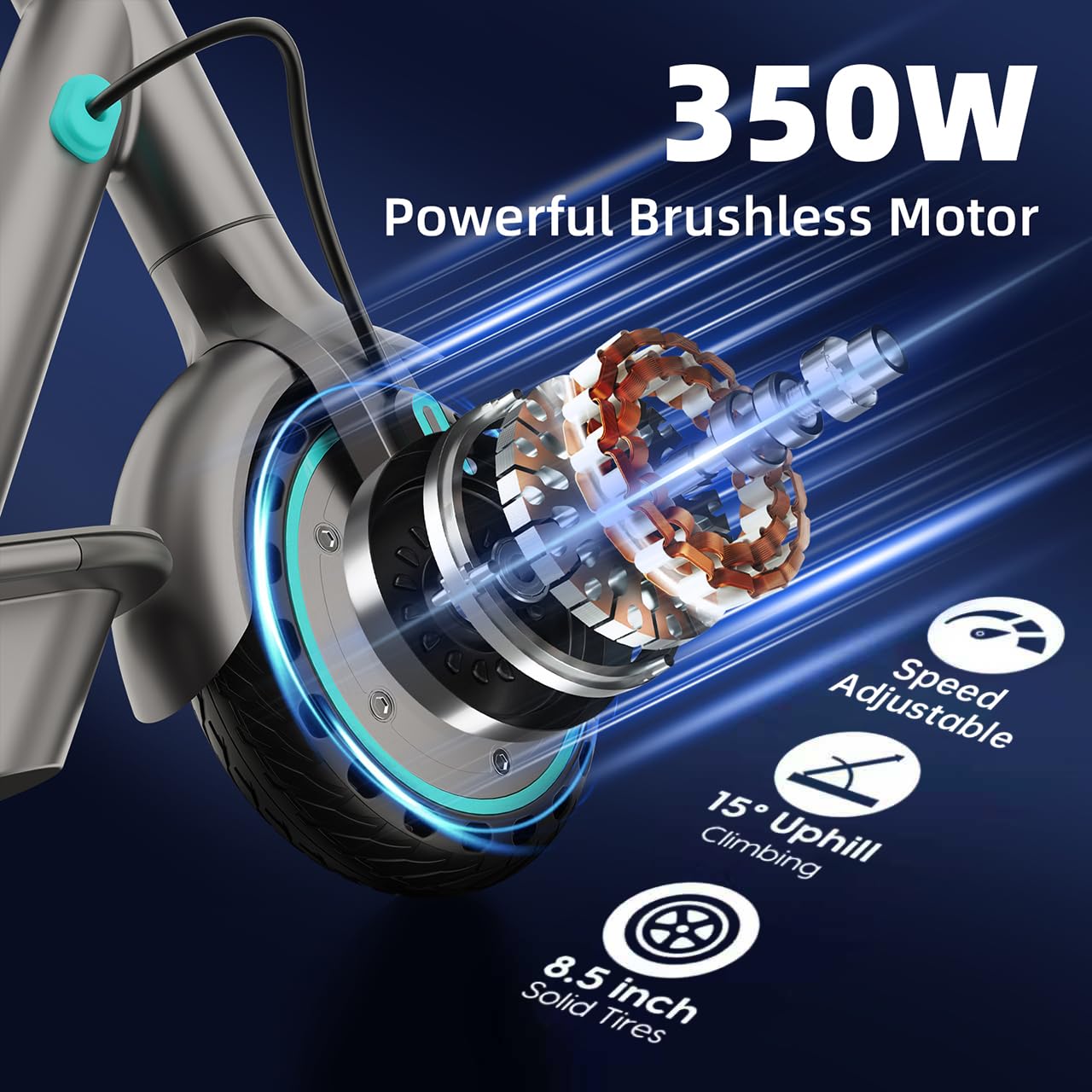 Trottinette Électrique Adulte, Moteur de 350W, Vitesse Max 25 km/h, 3 Modes de Vitesse, Autonomie 30-35KM Batterie 36V 10.5Ah, Pneus Solides 8.5'', Double Frein, APP