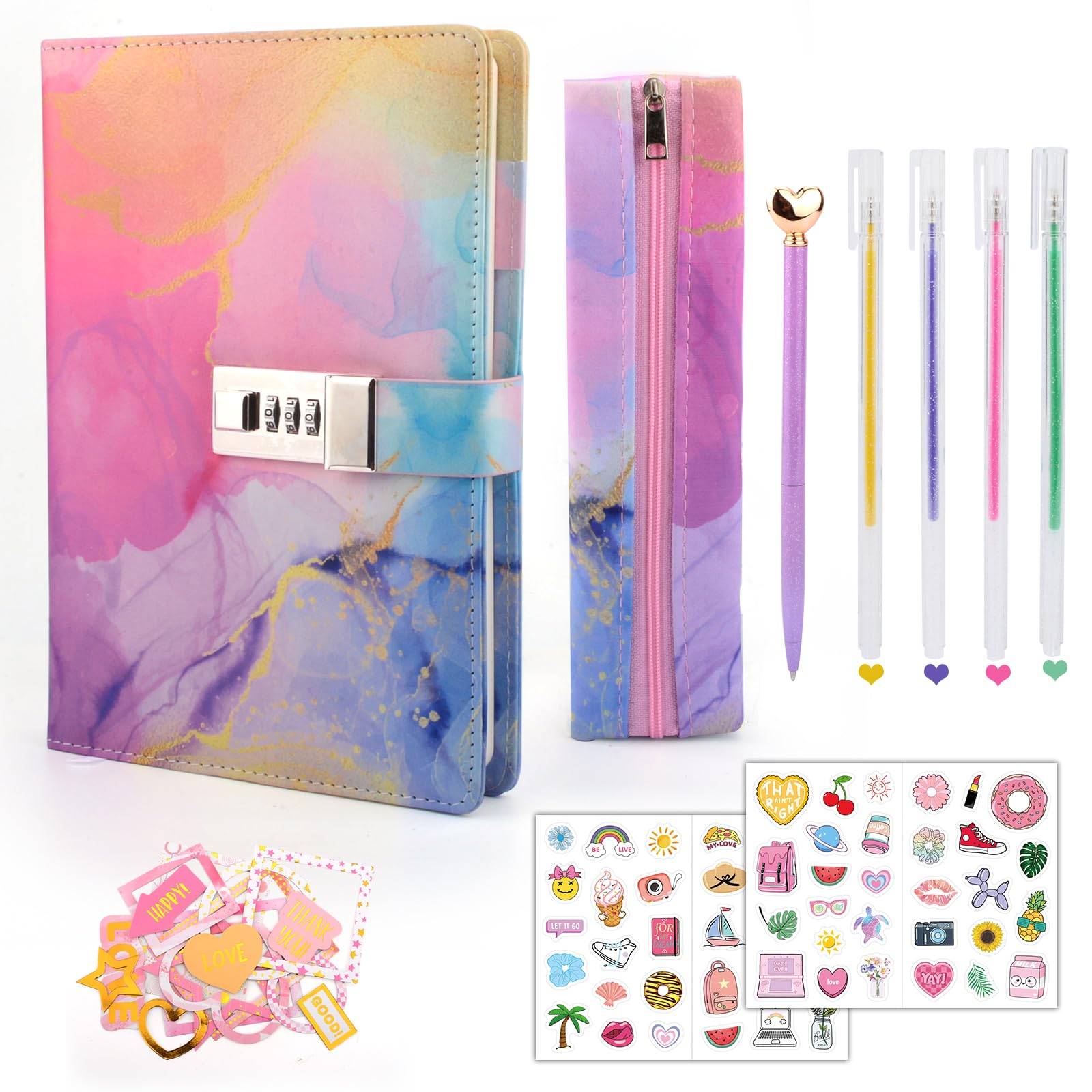 Youerls Tagebuch mit Schloss Weihnachten Mädchen Geschenke 7 8 9 10 11 12 13 Jahre, Tagebuch mit Code, Notizbuch Geschenk Mädchen Teenager alter 6-14, Einschulung Mädchen Mäppchen Stift Aufkleber