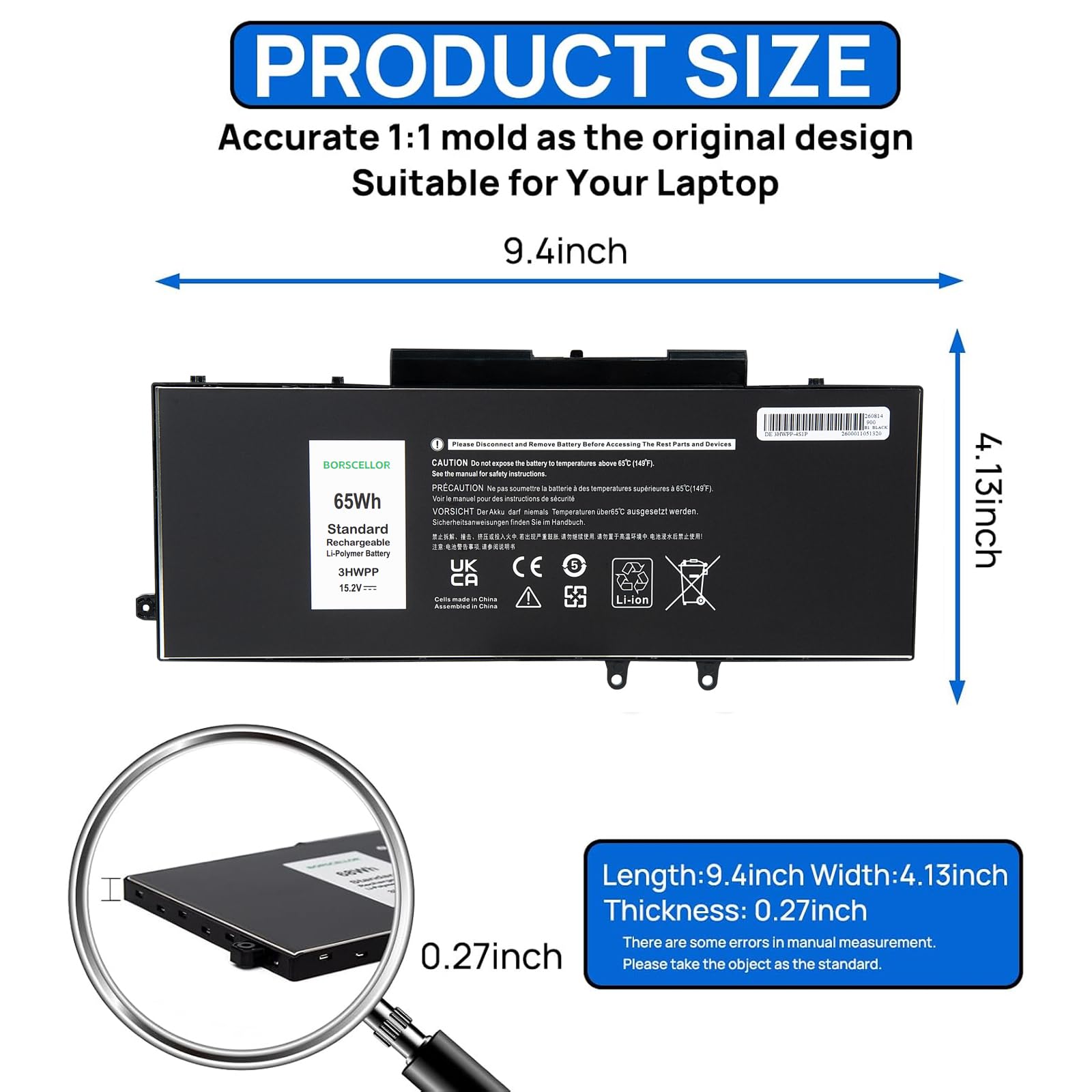 3HWPP Batterie pour Dell Latitude 5401 5410 5411 5511 5501 5510 Precision 3541 3551 Inspiron 17 7500 7506 2 en 1, Inspiron 7706 2 en 1 Noir 3YNXM 03HWPP 4 51-BCMN 10X1J N2NLL 1VY7F