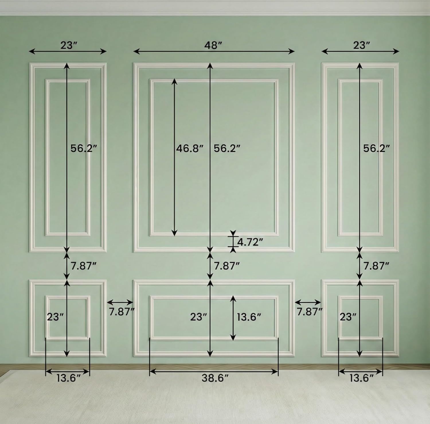 SMARTSTANDARD Wall Molding Panels, Pre Cut Wainscoting Panels for Interior Living Room Bedroom Decor, Paintable PS Wall Molding for Accent Wall, 6 Set Bilinear Frame, Adhesive Installation