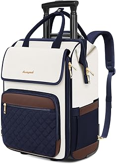 Rolling Backpack for Women, Travel Rolling Laptop Backpack with Wheels, Vertical & Horizontal Storage 2 In 1, Flip-Top Design, Water-Resistant Overnight College Underseat Carry on Luggage, Navy Blue