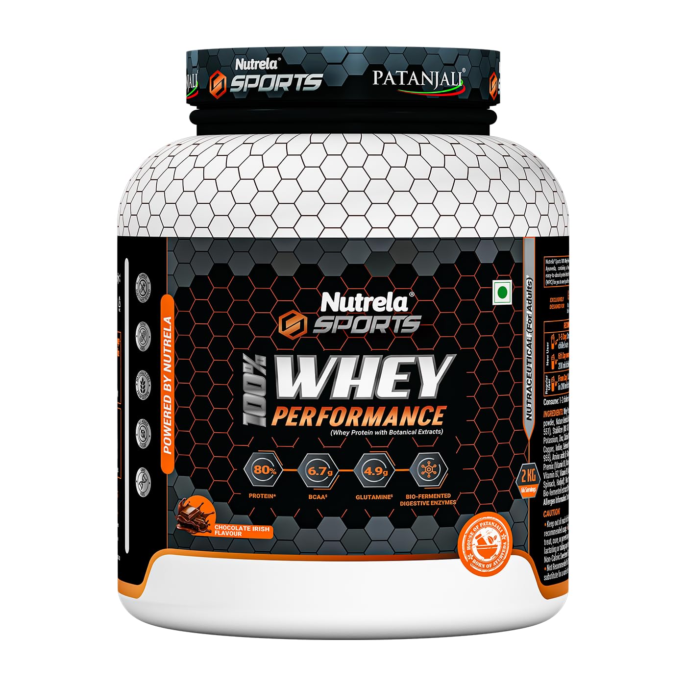 NUTRELA Sports Patanjali Premium 100% Whey Concentrate with Isolate Protein Powder | 80% Protein, 6.7g BCAA, 4.9g Glutamine| 2kg – Irish Chocolate Flavour-image-26