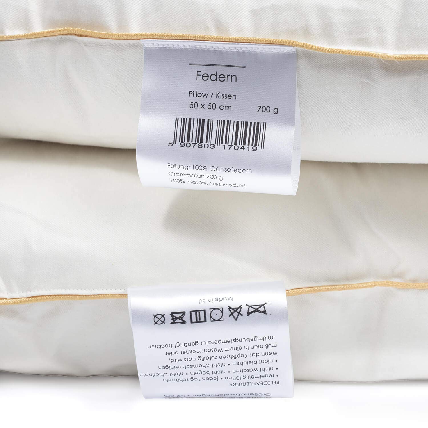H&F Heimtextilien 4er Set Federkissen 50x50 cm | 700g Kissenfülung 100% Federn | Kissen mit OekoTex Zertifikat | Bezug: 100% Baumwolle