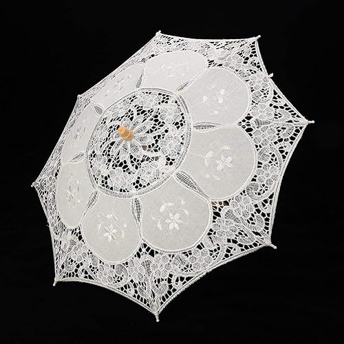 Miniatura 8 de Vensans Sombrilla de encaje hecha a mano con bordado de flores de encaje sombrilla de boda y novia L-beige