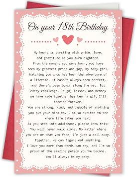 Poem 18th Birthday Card for Daughter, Inspirational Gift from Parents for Coming-of-Age and Milestone Birthday, Heartfelt Congratulations and Love for My Little Girl