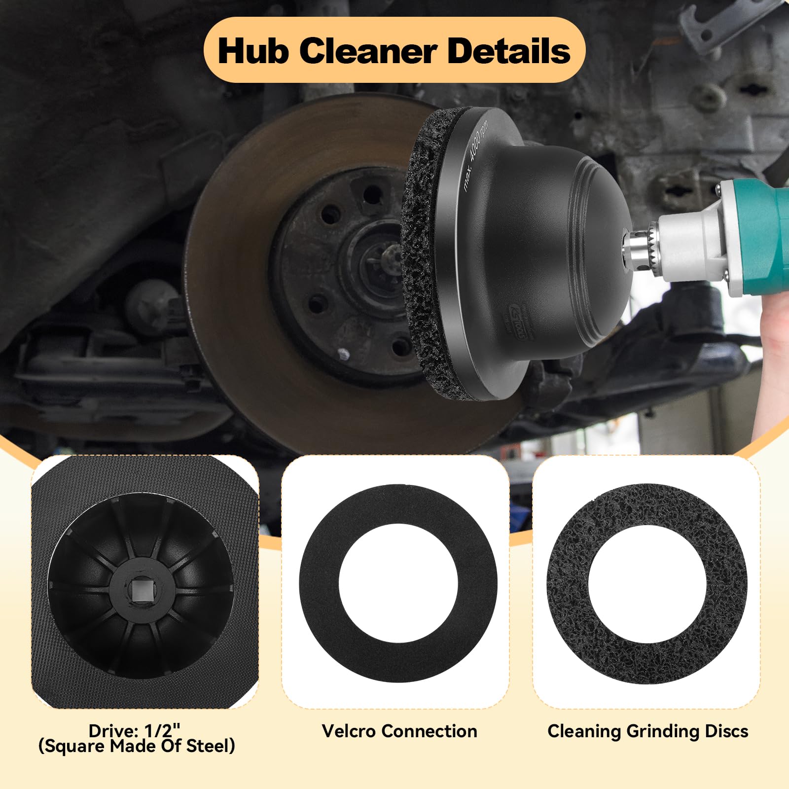 Amoladora de cubo de rueda para coche, lijadora de cabeza esférica con interior de 90 mm de diámetro, diámetro exterior de 150 mm, rueda abrasiva de aluminio para 1/2 atornillador de impacto