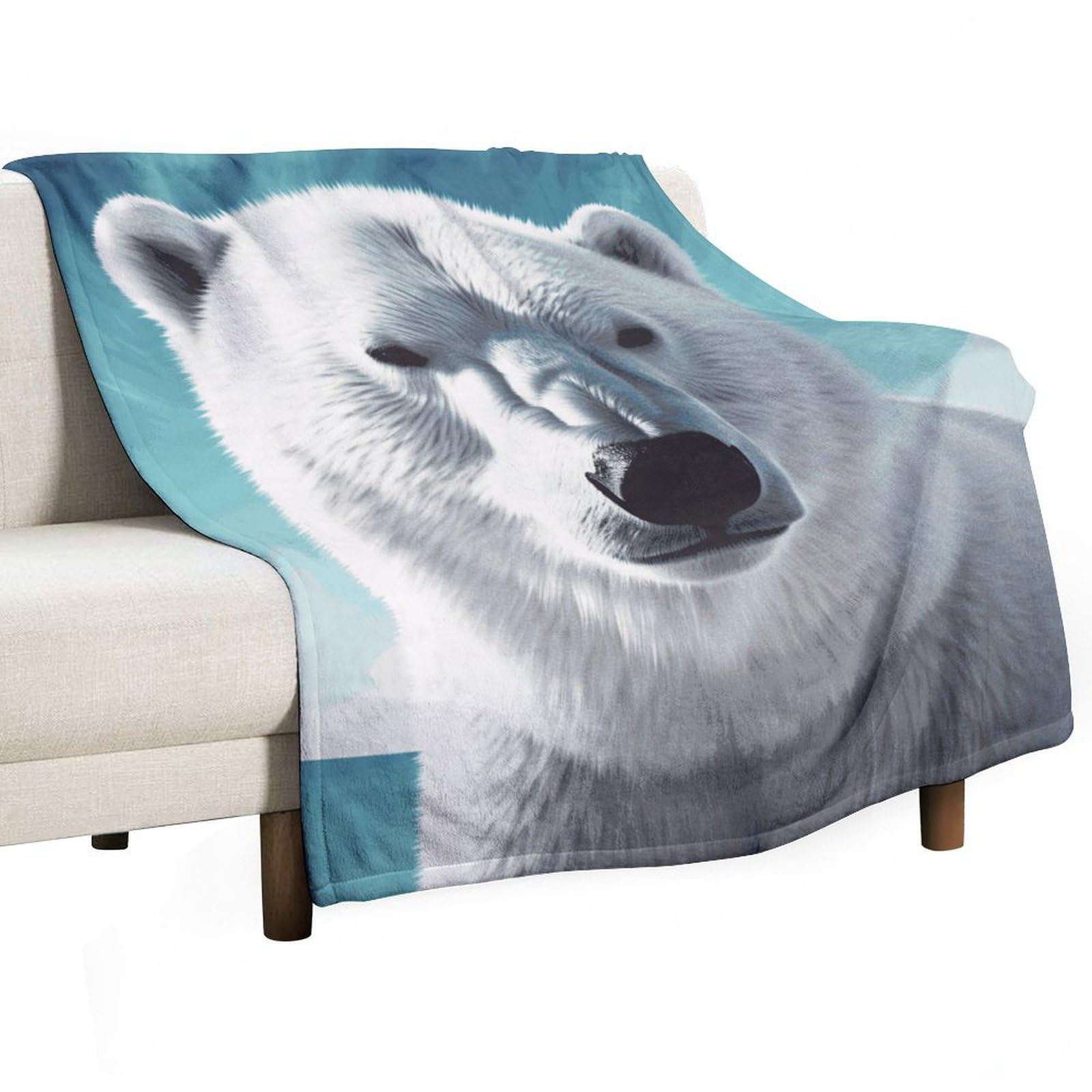 Couverture en flanelle douce haut de gamme motif ours polaire, jeté de lit luxueux