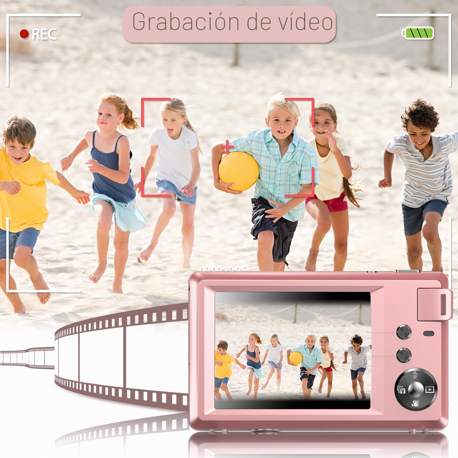 Cámara Digital 4K HD 1080P 48MP - Compacta Con Tarjeta SD 32GB, Pantalla LCD, Zoom Digital 16x Para Principiantes (Rosa)