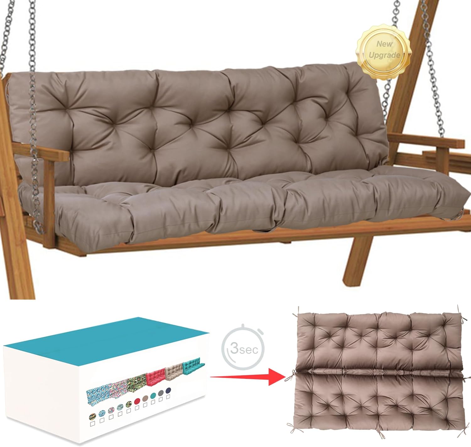 LC&QS Swing Replacement Cushion,Porch Swing Cushions with Backrest, Thicken 4" Outdoor Swing Cushions,for Garden Recliner Patio Furniture Cushion(Brown, 60x40 in) Brown 60 x 40 x 4 inches