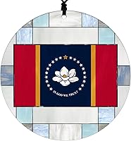 Vista 21 de New Hampshire Christmas Ornament - Faux Stained Glass Design Effect Featuring State Flag - 2026 Hanging Acrylic Disc Decoration for Tree - Unique
