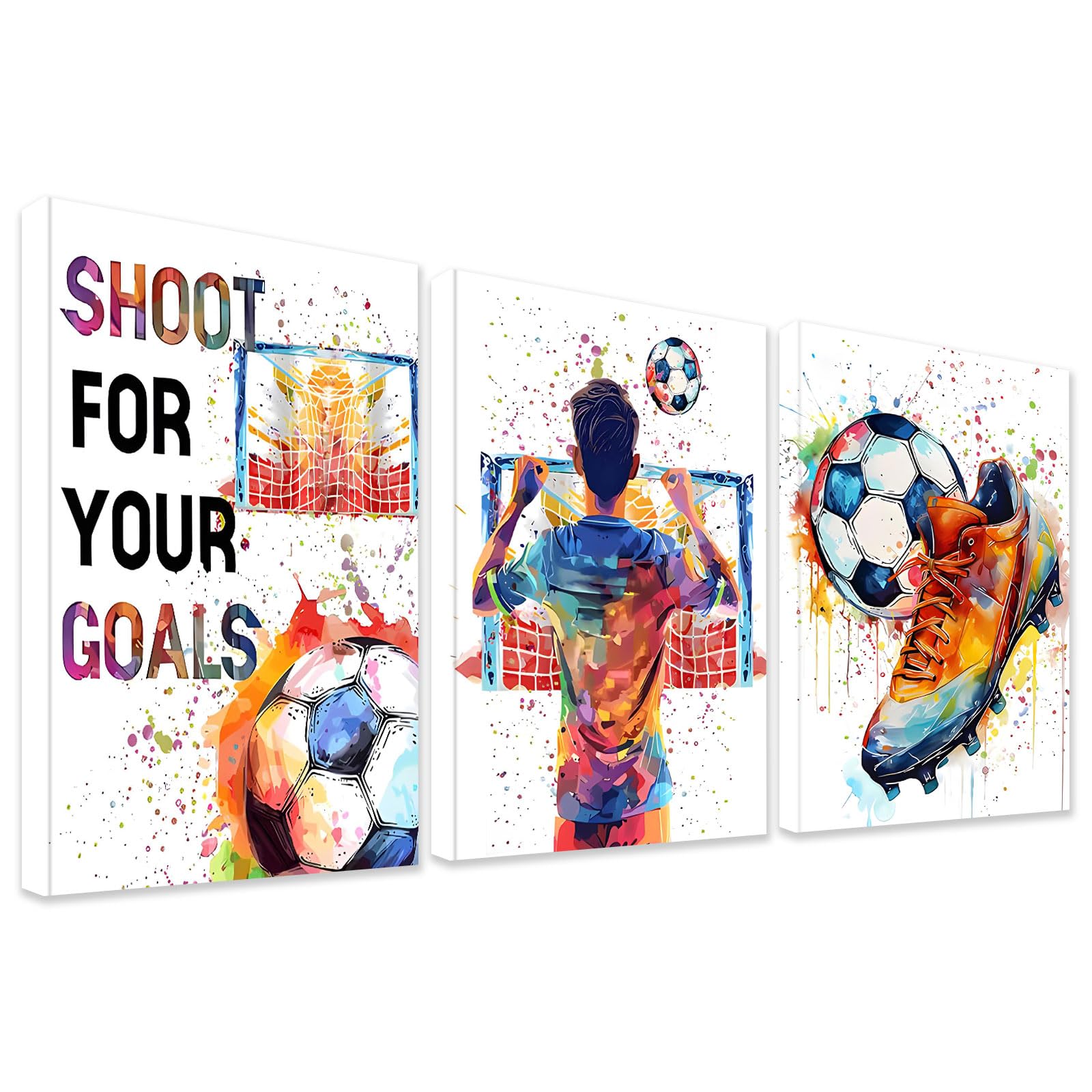 KiKiHong 3-Piece Watercolor Framed Football Wall Art Football Bedroom — image 1