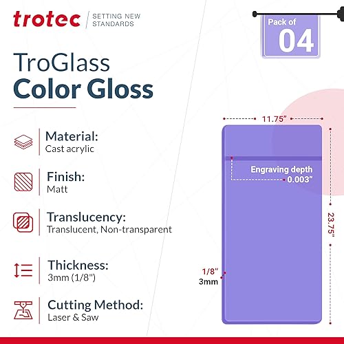 Miniatura 9 de Trotec  Hoja de plexiglás satinado translúcido  4 piezas  Mate  Hierba de limón translúcida  23.75 x 11.75 x 18 pulgadas  Acrílico no reflectante