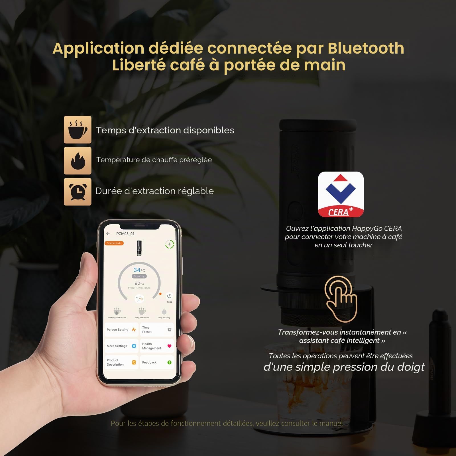 IKAPE KAPO K2 Pro Machine à expresso électrique portable avec connexion par application Bluetooth et porte-filtre de 58 mm sans fond 20 bars de pression pour la maison, les voyages et le camping