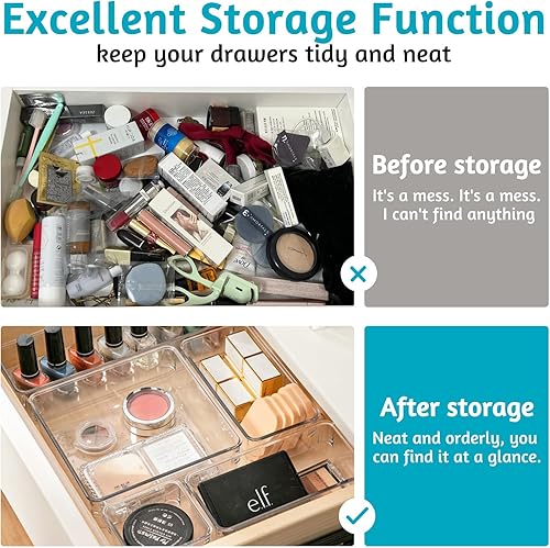 Miniatura 4 de Paquete de 8 organizadores de cajones transparentes, bandejas de organización y almacenamiento de 4 tamaños, cubos organizadores de cajones para