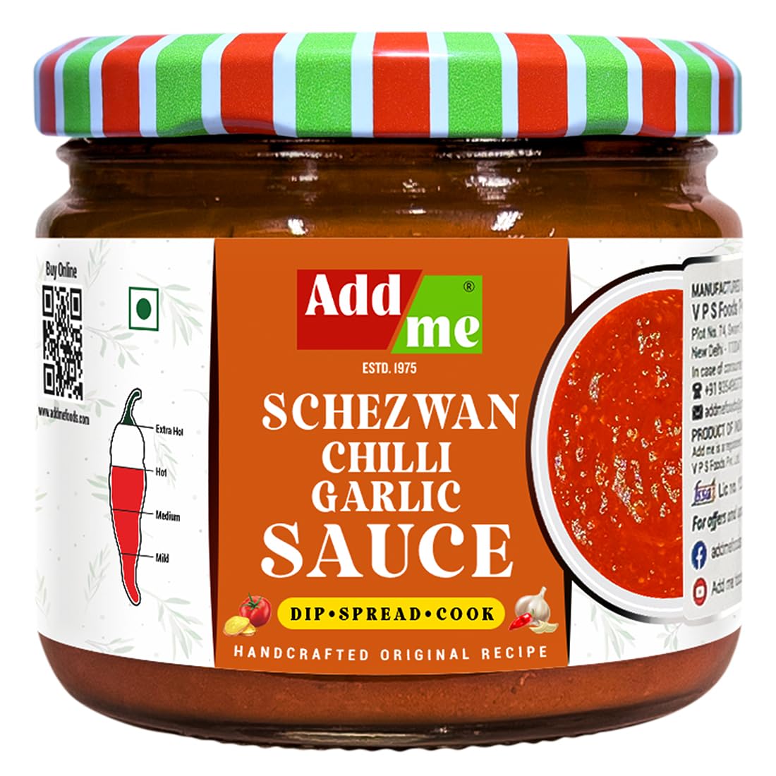 Add me Spicy Schezwan Chilli Garlic Sauce Dip 300 Gm | Momos Tomato Chutney | Desi Indian Cuisine Glass Jar