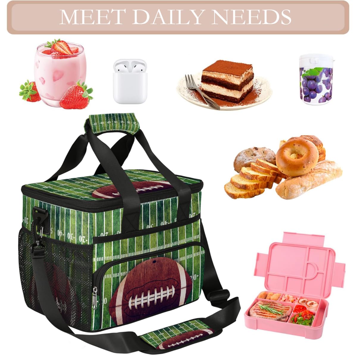 Mexpekil Borsa termica riutilizzabile a prova di perdite, per sport, football americano, picnic, campo da calcio e palla, borsa termica per donne, uomini, lavoro, campeggio, spiaggia, ufficio, 24