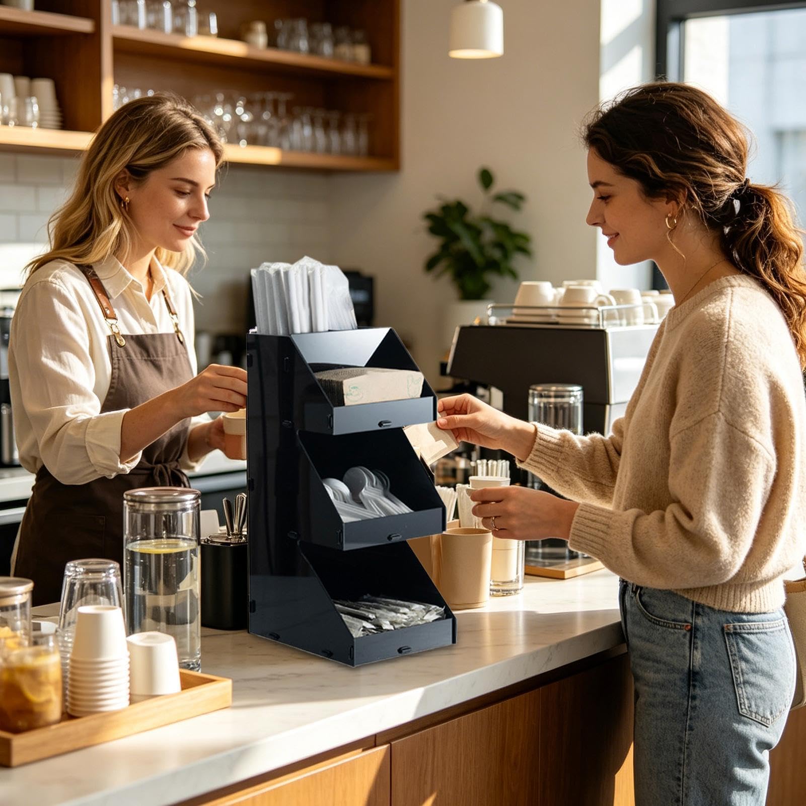 Organizador de Especias Estante Acrílico Antideslizante de 3 Niveles | Estante para Cafetería Para Encimera Cocina Área de Preparación de Alimentos Estación de Condimentos Apartamento