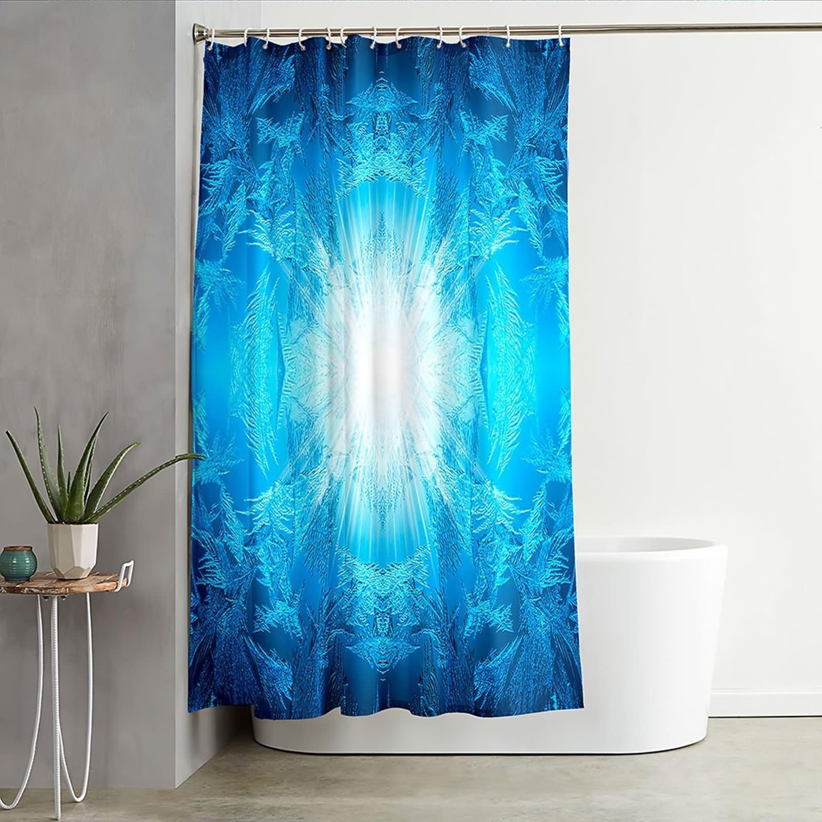 Duschvorhang 180X200, Duschvorhang Textil Waschbar Blau Eisblume Duschvorhang für Damen