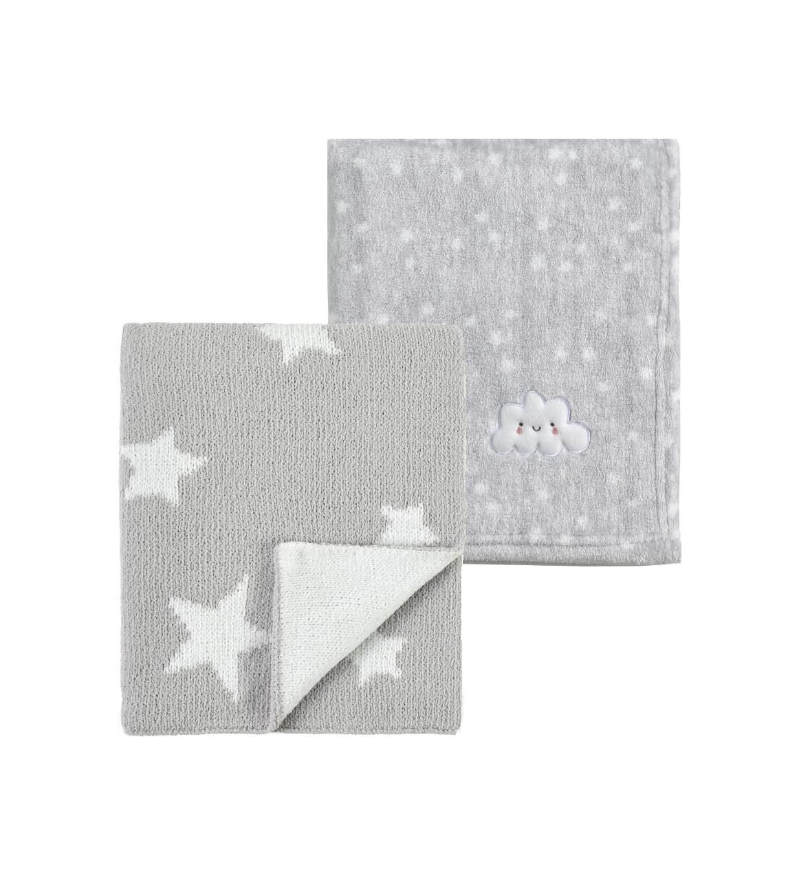 CREVENT 2 Stück 75x100 cm Kuschelige weiche warme Babydecke für Säuglinge und Kleinkinder Kinderbett Bettwagen - Graue Wolke + Strick Grau
