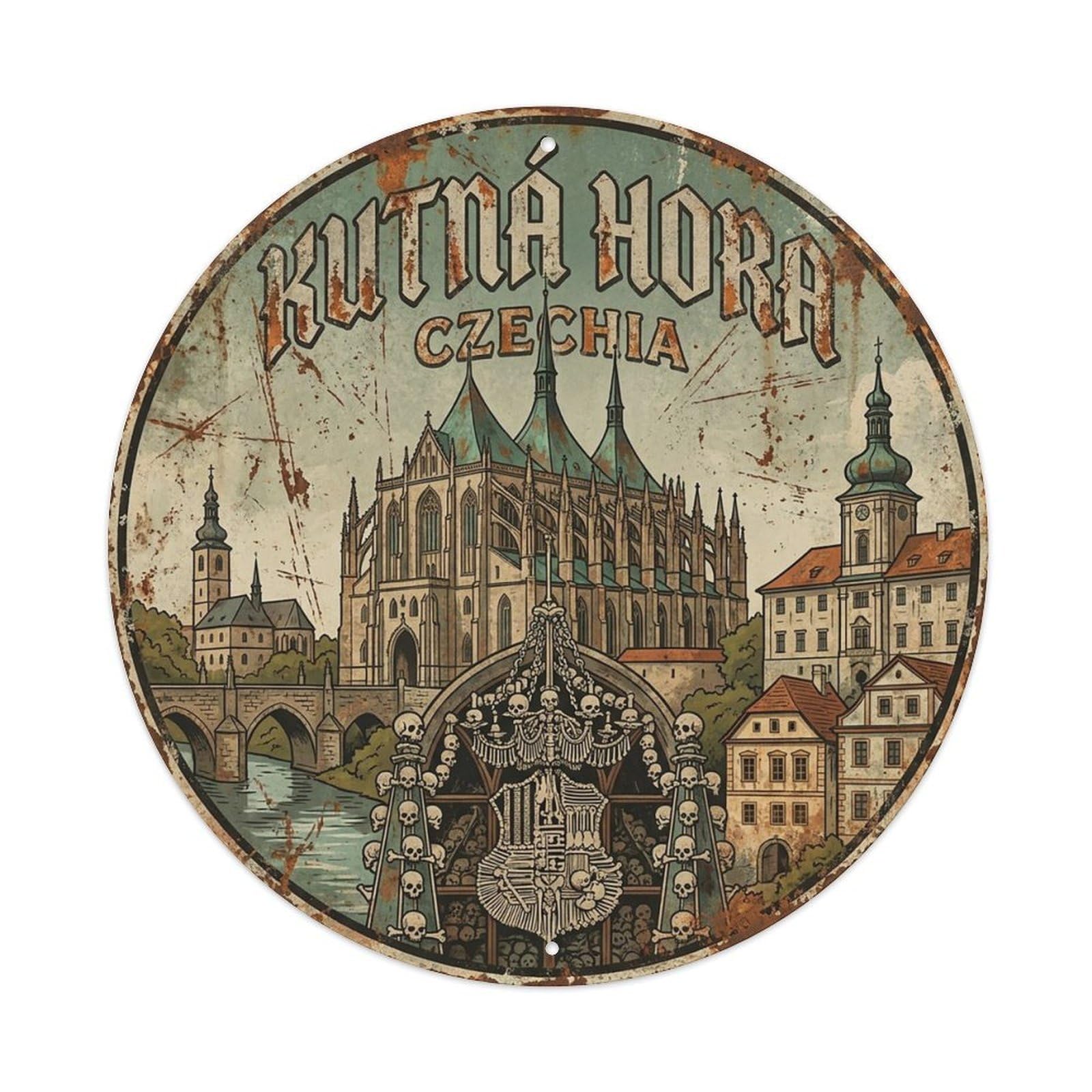 Czechia Vintage Travel Kutna Hora Vintage Metal Tin Sign Plaque Wall Decor for Cafe, Club Bar, Office, Garden Metal Poster 8x8Inch