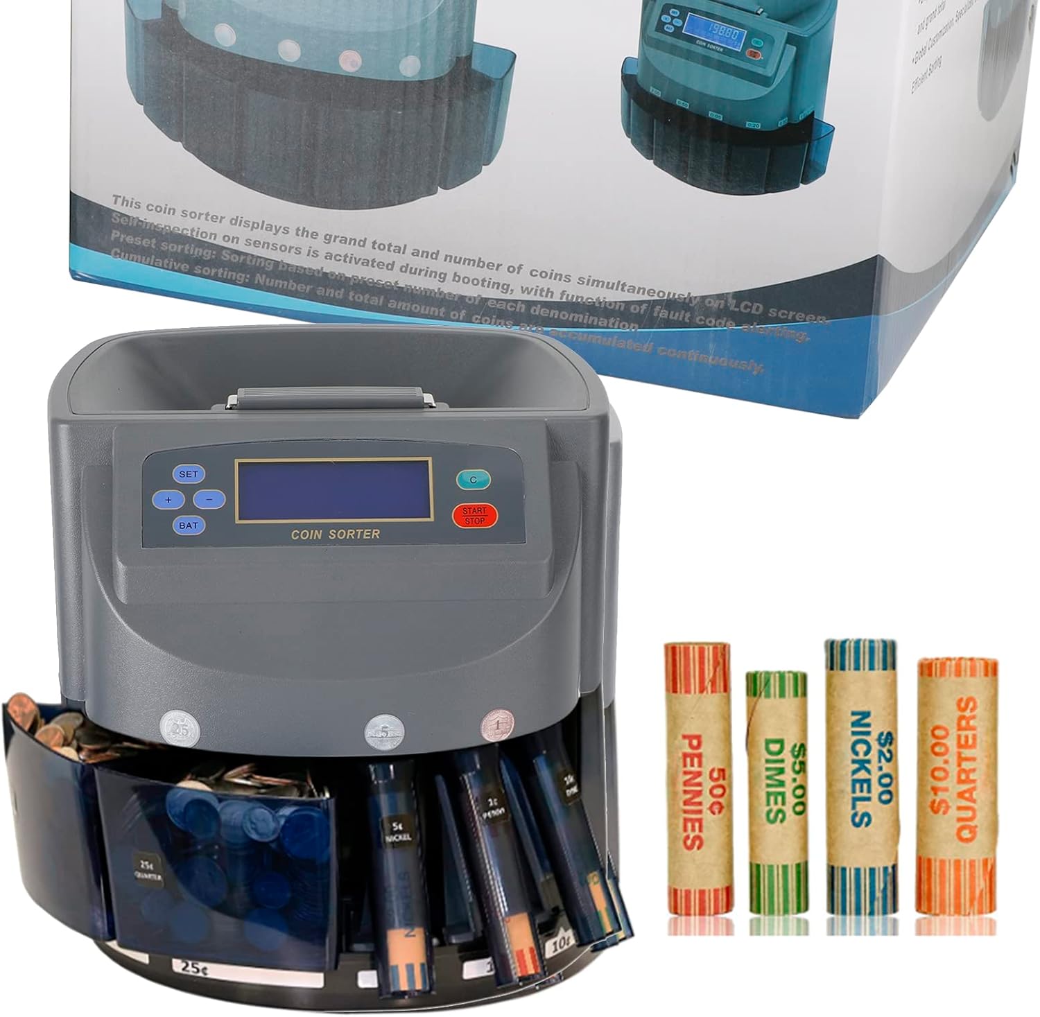 Bruce & Shark Gray Electronic Automatic Coin Sorter Machine Counter Counting Change Money - Image 4