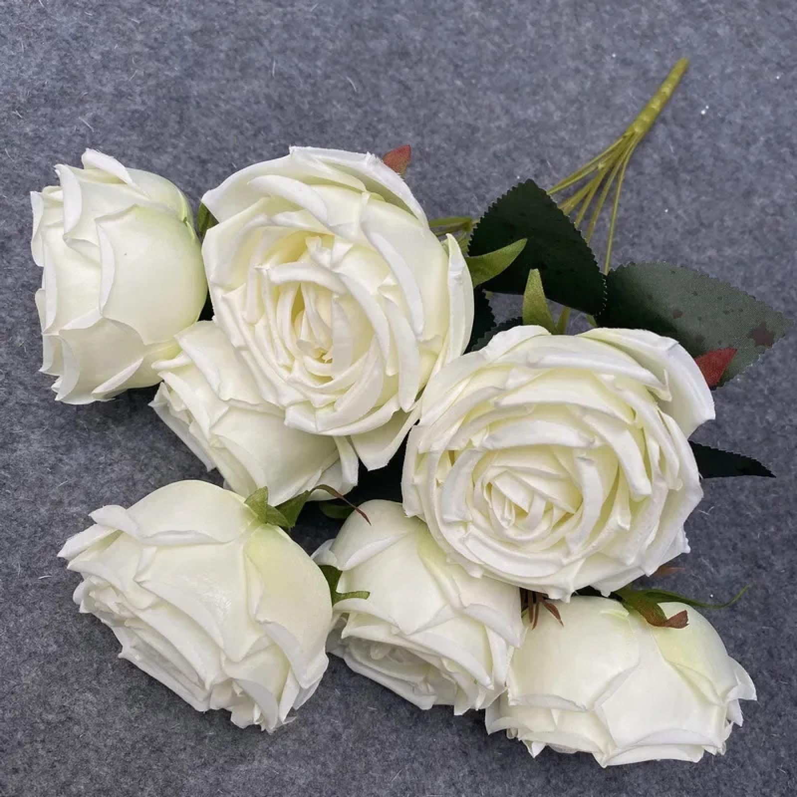 Roses artificielles en soie blanche bouquet de décoration pour maison et mariage