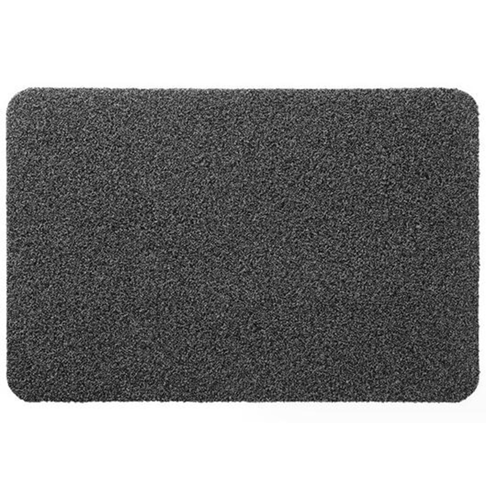 Felpudo Hello de fibra gris, alfombra original antideslizante de 47x77cm y 42x67cm