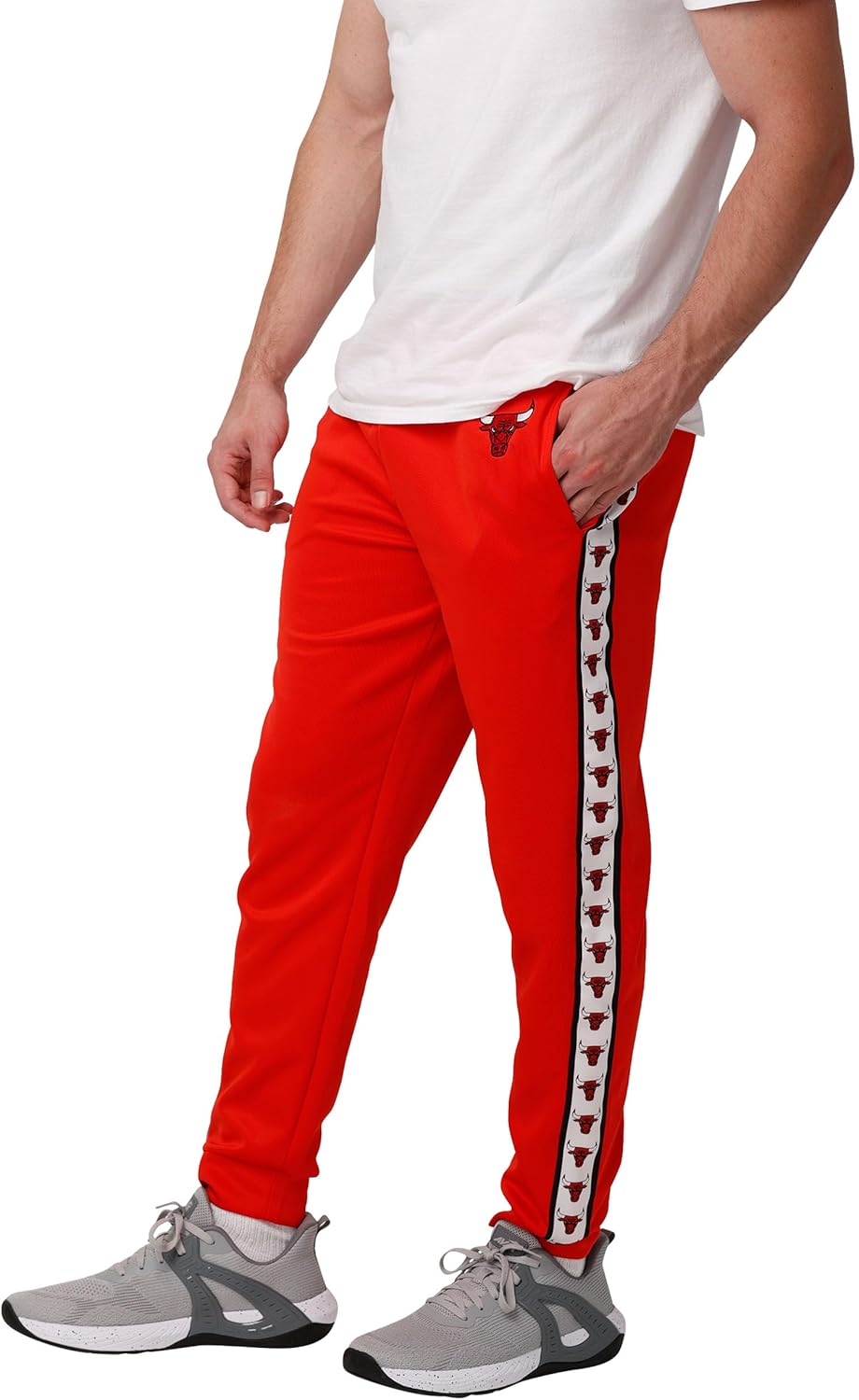 FOCO Men's NBA Team Color Stripe Logo Track Suit Pants Chicago Bulls Large Team Color