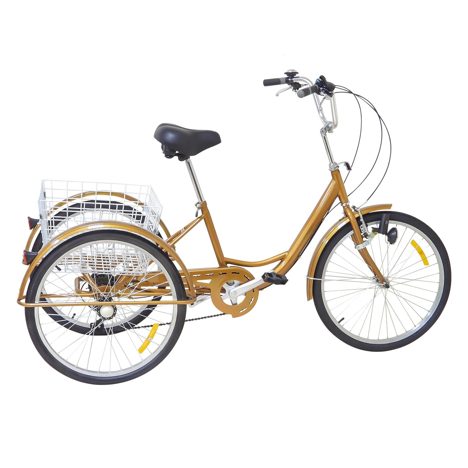 Tricycle de 24 pouces pour adultes, 6 vitesses avec lumière et panier à provisions, tricycle pour adultes seniors, croisière, pour les loisirs, le shopping, les pique-niques, les voyages