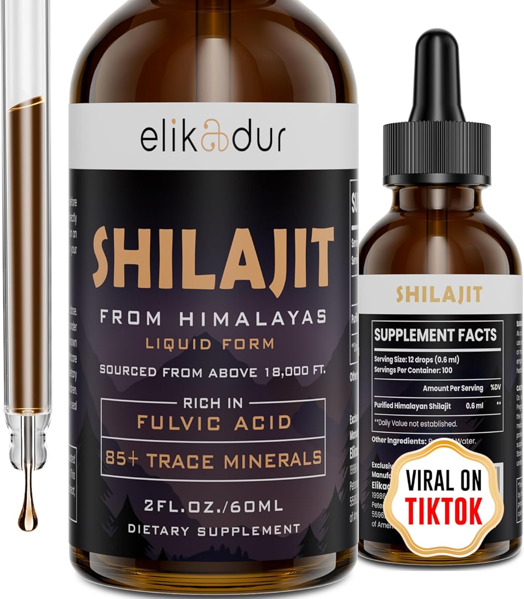Elikadur Shilajit Resin Organic Liquid Supplement, Shilajit Himalayan Organic, Shilajit Liquid Drop, Shilajit Drop Contain 85 Trace Minerals, Alternative to Resin & Capsules, 60 ml