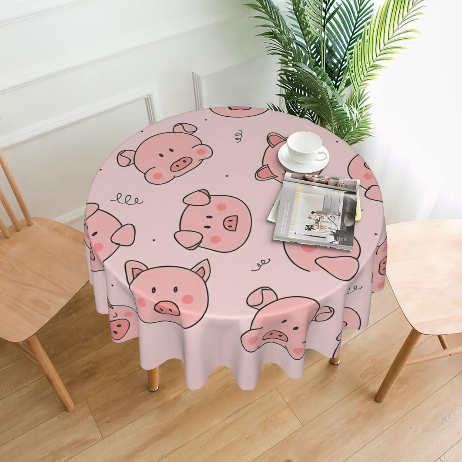 Zcmkjlg Pink cute pig Print Quick Ship Round Tablecloth 60in Polyester Washable Cover for Dining Room