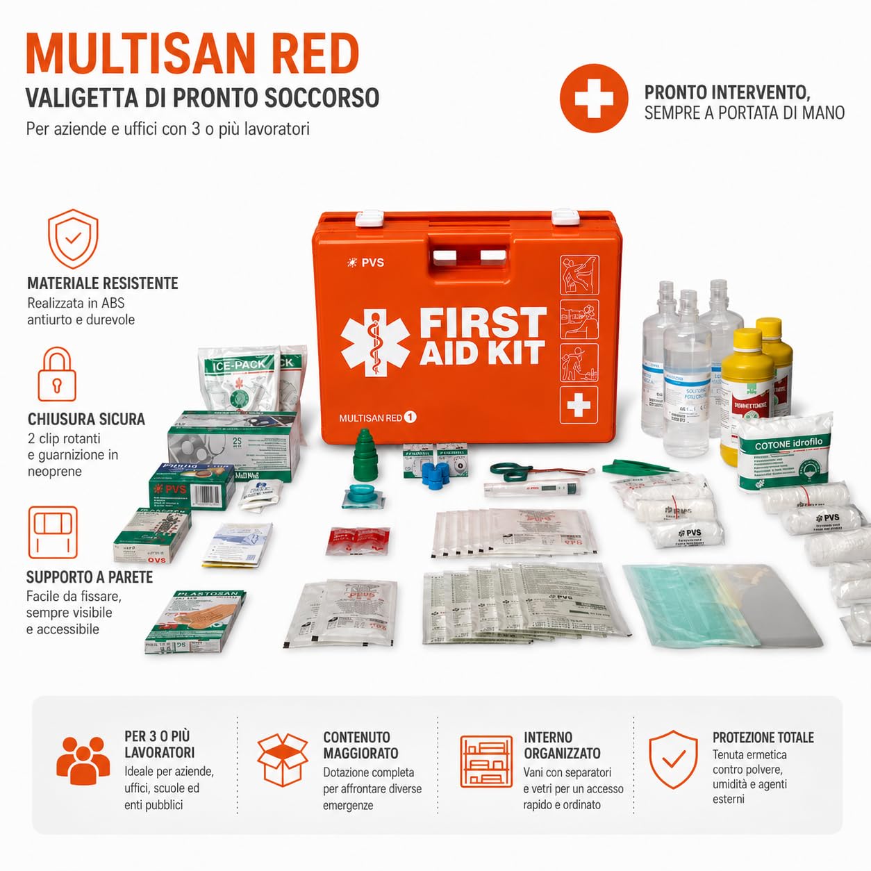 Multisan Valigetta Pronto Soccorso Allegato 1 Dotazione Maggiorata | Pronta all'uso, Ampia capacità interna, Organizzazione pratica, Facile da trasportare, Ideale per aziende