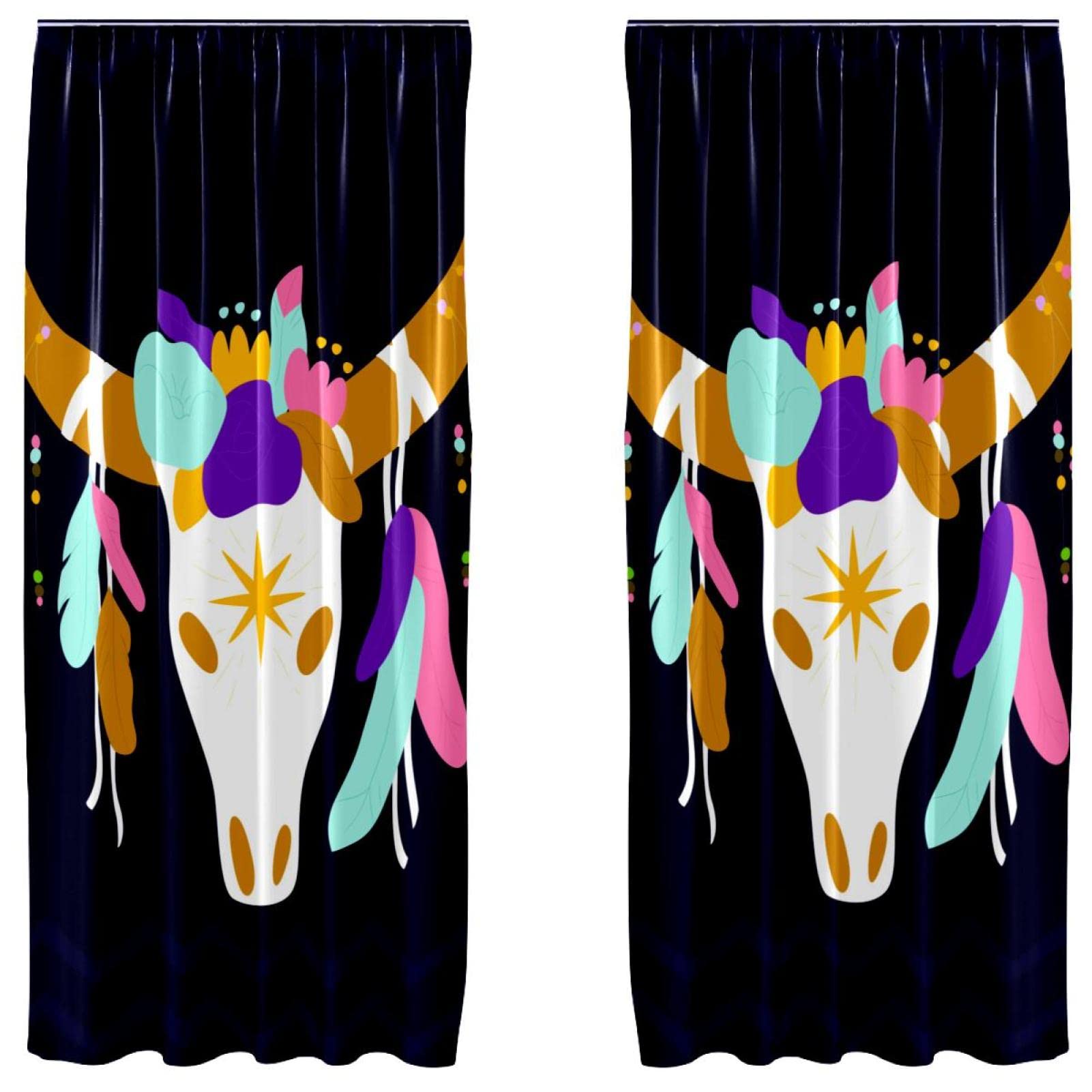Cortinas ligeras Boho Bull juego de 2 paneles decorativos de 140x213 cm para ventanas de salón