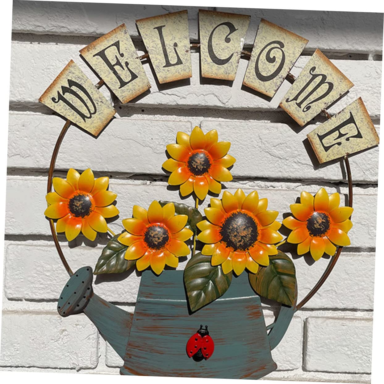 Cartel Colgante de Bienvenida Girasol Amarillo de Hierro
