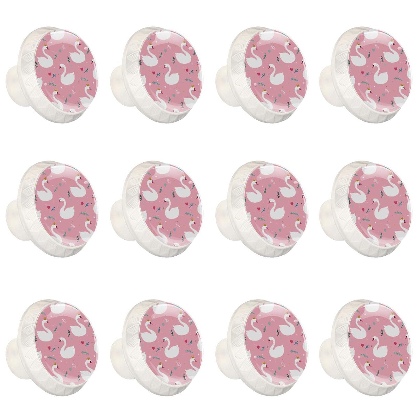 Poignée de traction meuble tiroir commode motif cygne blanc lot de 12