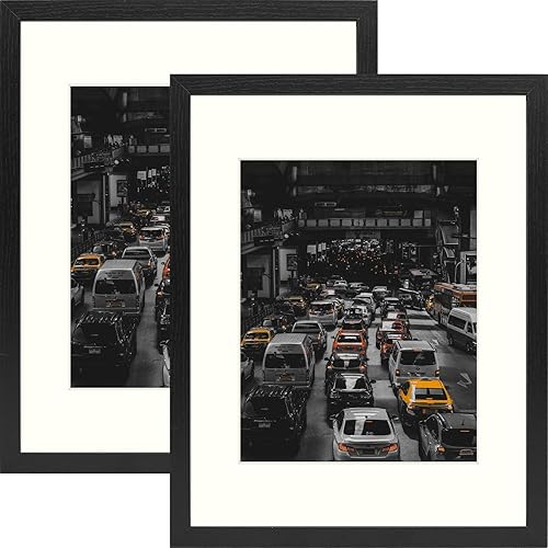 Miniatura 1 de Golden State Art, Marco rústico gris de 16 x 20 pulgadas, tapete marfil para fotos de 11 x 14 pulgadas, ganchos de dientes de sierra para exhibición