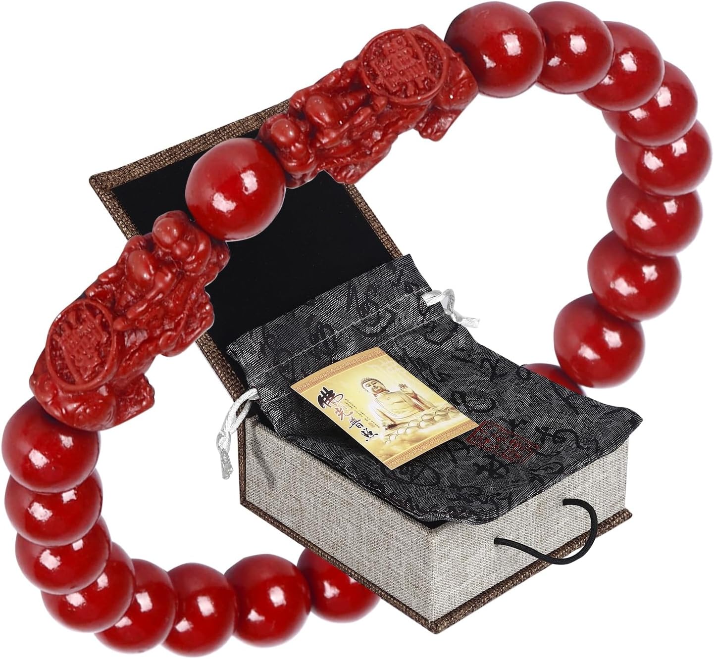 Feng Shui Bracelet Cinnabar Bracelet, Cinnabar PiXiu Bracelet Prayer Beads Dragon Protection Bracelet for Men Women, Red Bead Bracelets Jewelry Gifts Meaning to Attract Wealth and Good Luck