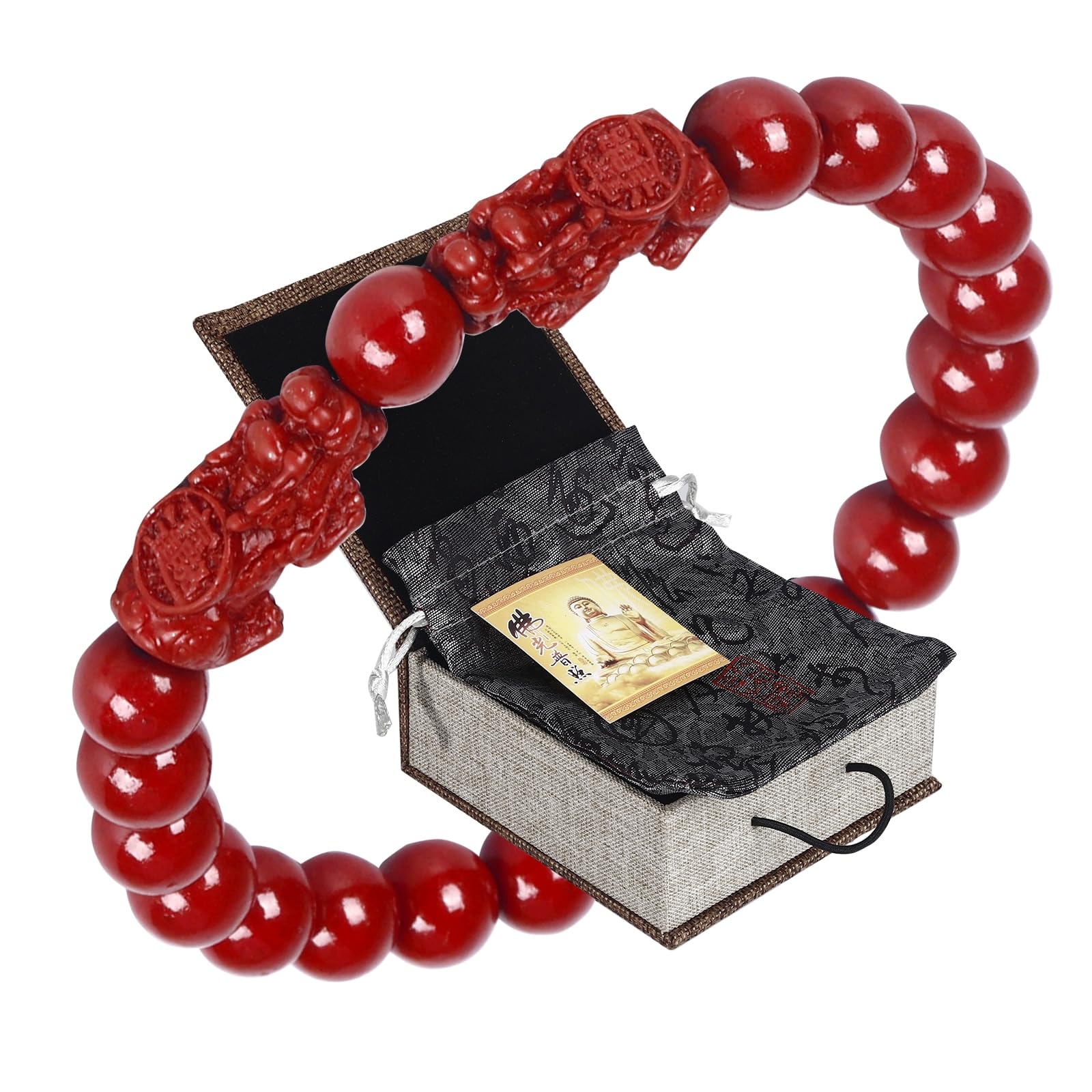 Feng Shui Bracelet Cinnabar Bracelet, Cinnabar PiXiu Bracelet Prayer Beads Dragon Protection Bracelet for Men Women, Red Bead Bracelets Jewelry Gifts Meaning to Attract Wealth and Good Luck