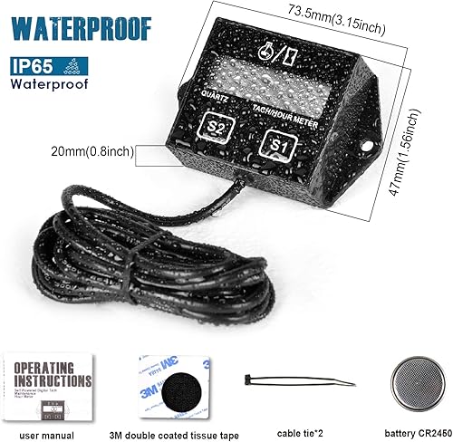 Miniatura 5 de Runleader Tacómetro digital con medidor de horas, recordatorio de mantenimiento, batería reemplazable, apagado automático, uso para cortacésped ZTR,