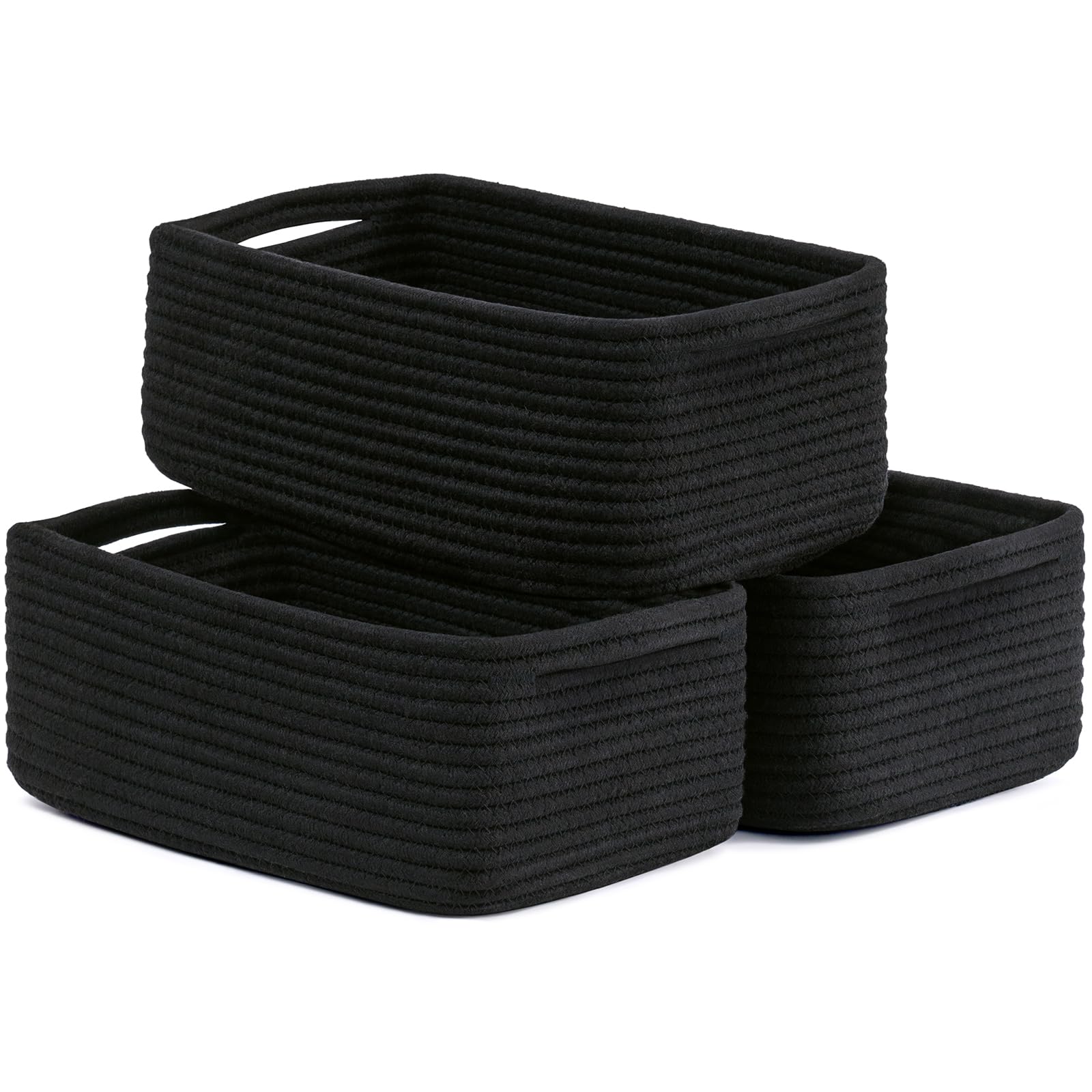 Timeyard Black Storage Baskets For Organizing, Small Rope Shelf Basket For Gifts Empty Toy Baskets Storage Kids Storage Bins Woven Basket 3 Pack, 33 X 20 X 13 Cm