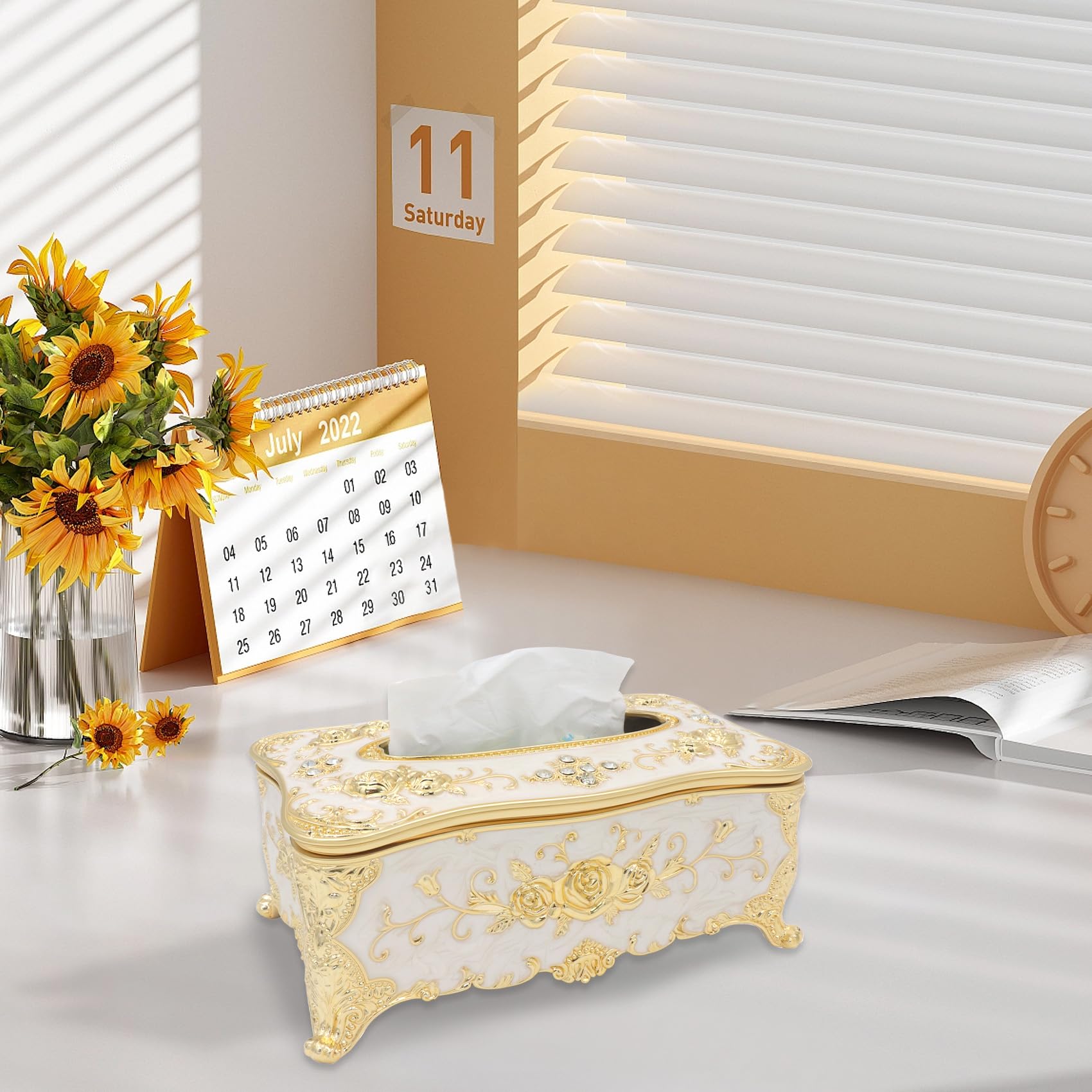 Geesatis Tissue Box Cover, Rectangle Tissue Box Holder,9" L x 5" W x 3.7" H 3