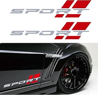 for 2 Pcs 16 Inch Matte Siver Red Sport Letter Logo Decal Sticker Fit for Most Car