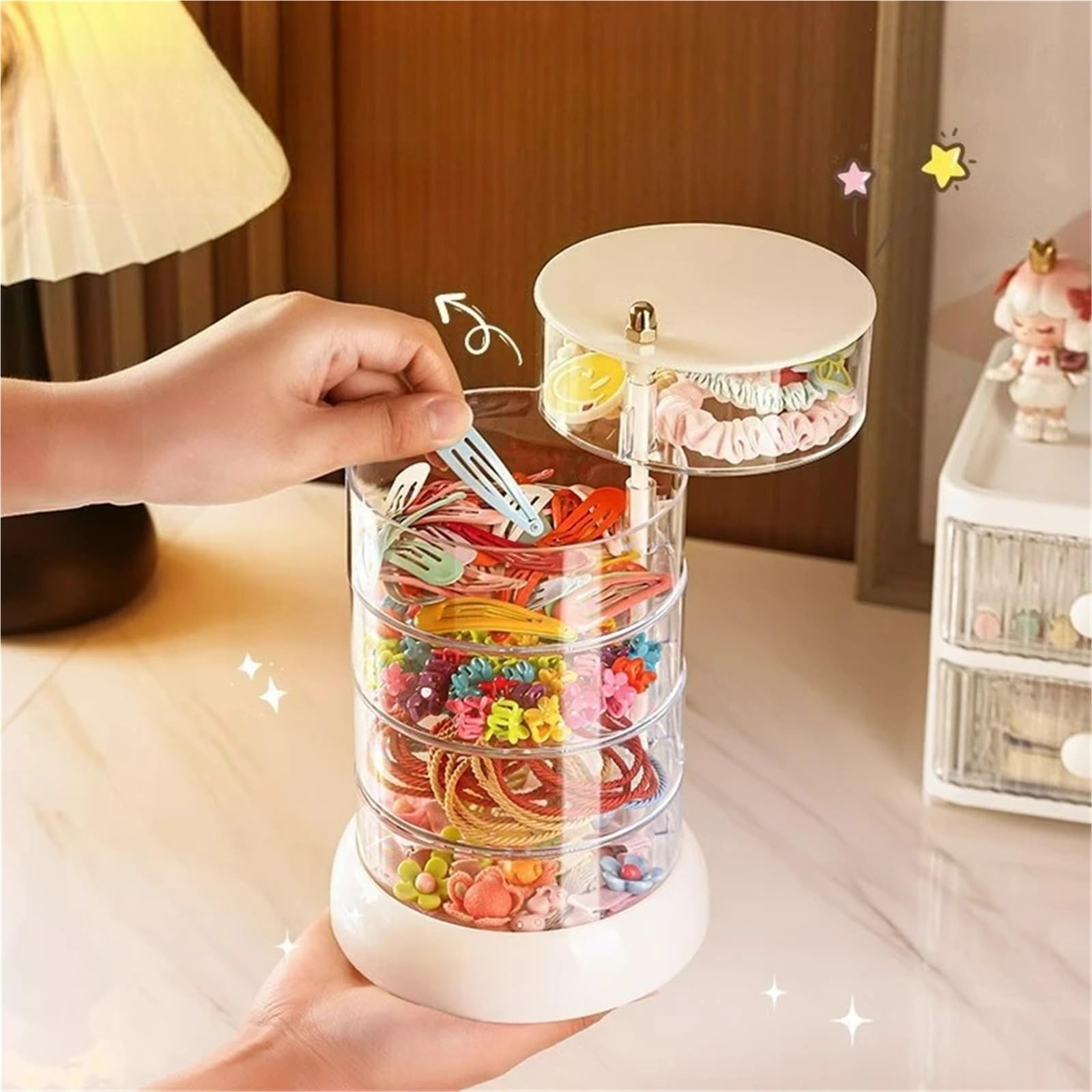 Haargummi Organizer Rotierende Haar-Accessoires-Aufbewahrungsbox for Haarspangen, Gummibänder und Schmuck-Organizer(4Layers)