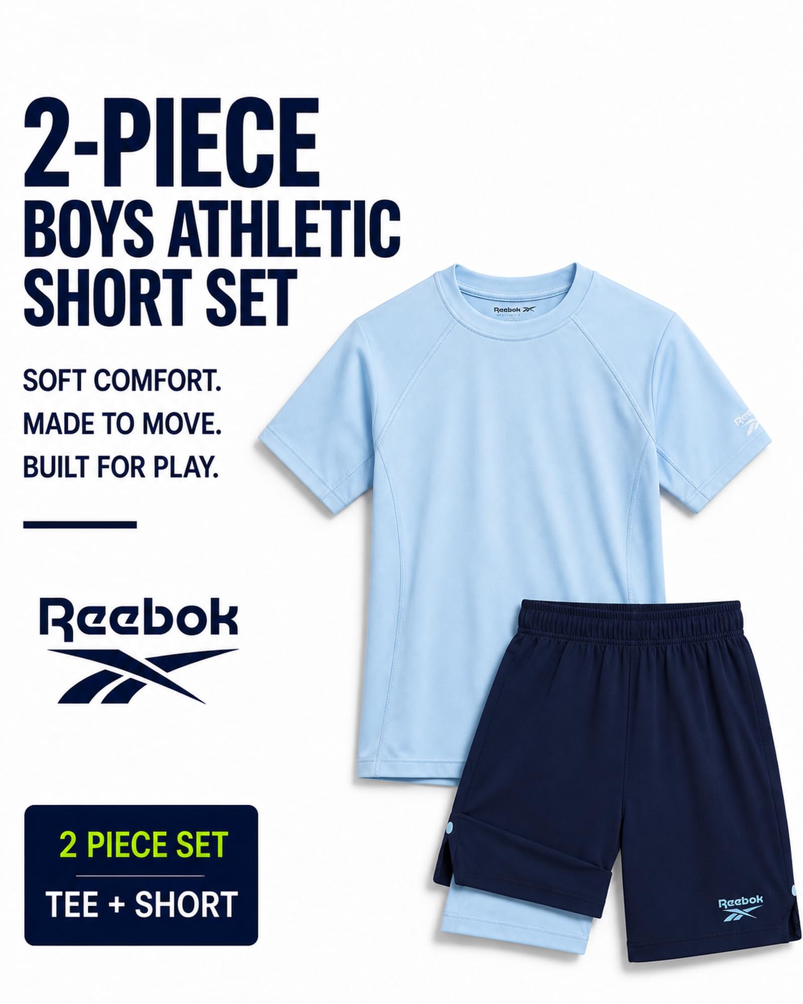 Reebok Active Shorts für Jungen, 2er-Pack, Performance Dry Fit T-Shirt und Gym Shorts (Kleinkind/Jungen)