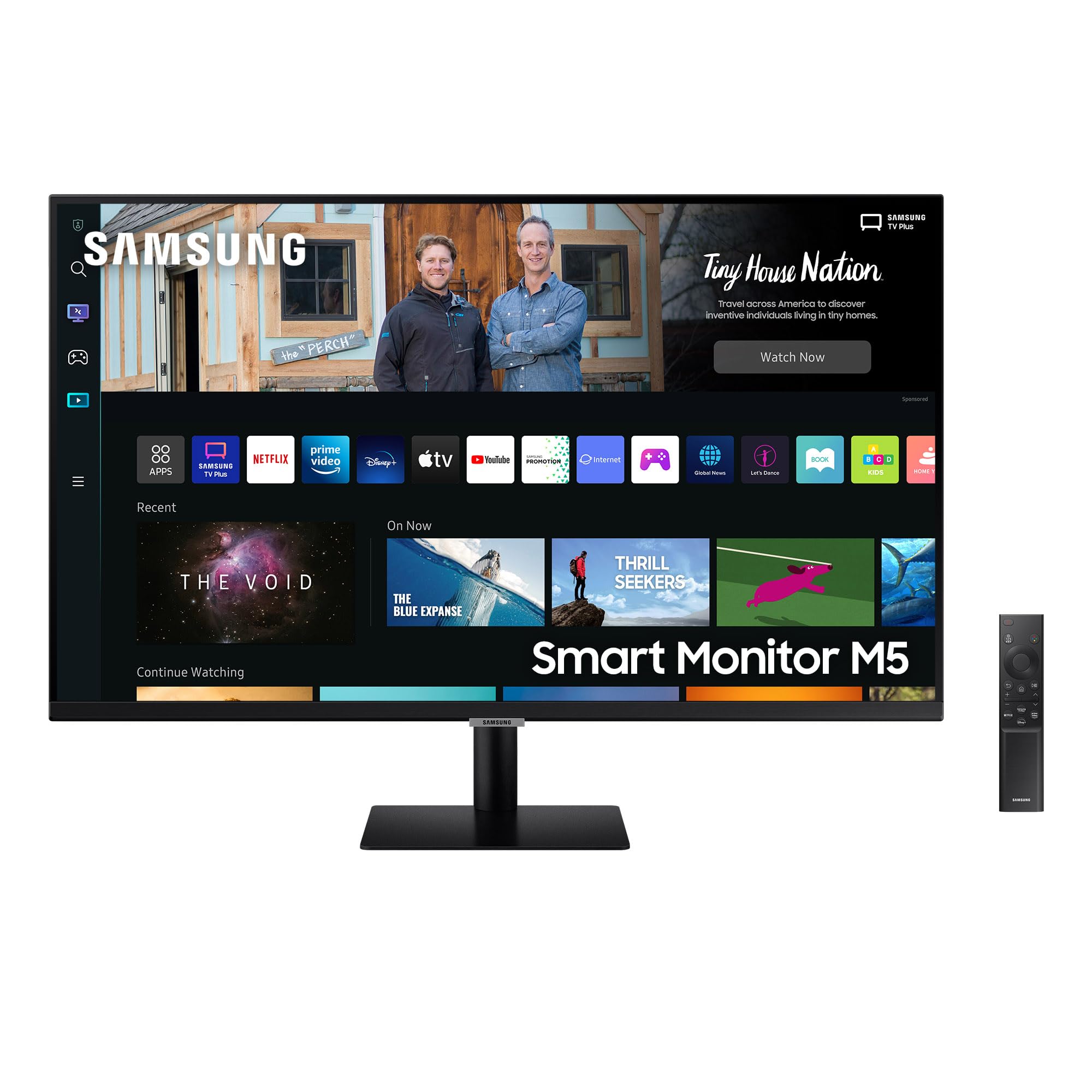 Samsung Smart Monitor M5, Flat 27'', 1920x1080 (Full HD), Smart TV (Amazon Video, Netflix), Airplay, Mirroring, Office 365, Wireless Dex, Casse Integrate, IoT Hub, WiFi, HDMI